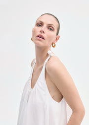 Gathered Halter Dress in Cotton Poplin - White - CO Collections